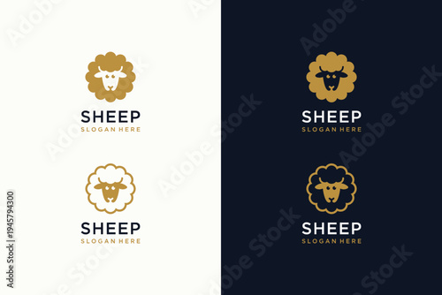 Minimalist Sheep Logo Design with Fluffy Wool and Horns Golden Color.