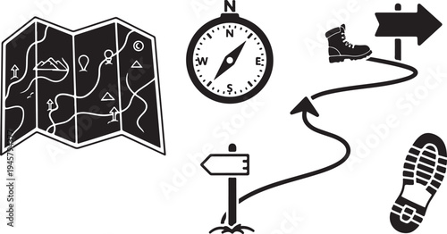 Navigation and adventure symbols on a white background illustration