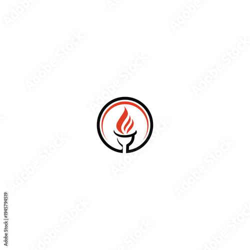 Stylized Torch Emblem with Fiery Flame and Circular Border Design.