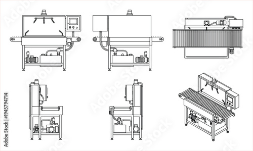 Industrial Conveyor Belt Washing Station with Spray Nozzles and Water Tank