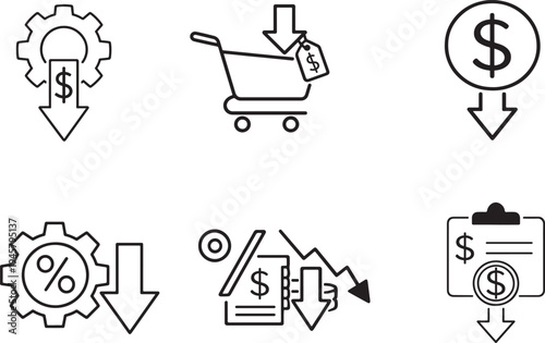Reduce and decrease cost concept with downward arrow and savings business finance design