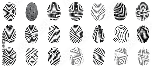 Fingerprint collection biometric identification thumbprint set forensic security identity patterns isolated