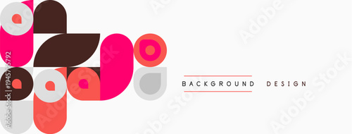 Abstract circles, overlapping shapes, warm colors dominate design. Minimalist aesthetic, clean background provides contrast.