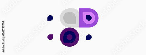Abstract purple shapes suggest stylized face. Circles, dots form eyes, mouth. Minimalist design, simple composition, modern aesthetic.