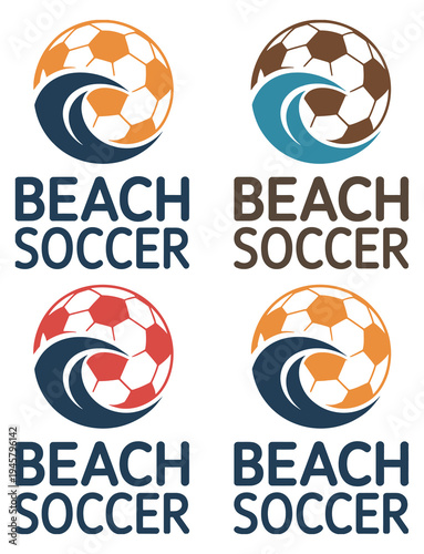 Minimalist beach soccer emblem, incorporating a wave and soccer ball, perfect for team logos, beach sports events, athletic branding, and modern sports design projects.