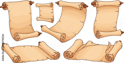 Ancient Parchment Scroll Collection Featuring Vintage Paper Rolls for Medieval Manuscripts, Historical Documents, Fantasy Maps, and Old Script Design