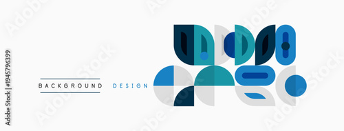 Abstract geometric shapes, blue, gray tones. Minimalist design with text background design. Clean composition, modern aesthetic.