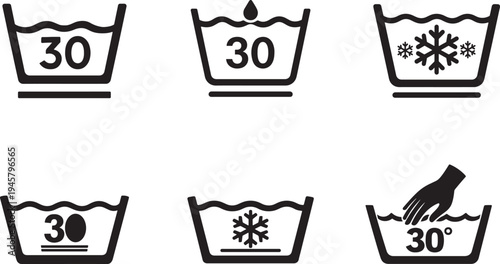Garment wash tub cold gentle cycle temperature label for clothing care laundry vector