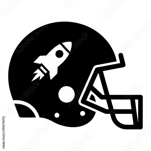 American football helmet icon with a rocket ship logo representing speed, power, and high-performance sports branding