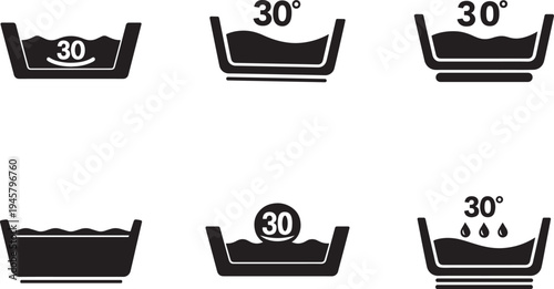 Clothing wash instruction tub with cold gentle cycle temperature mark laundry care vector