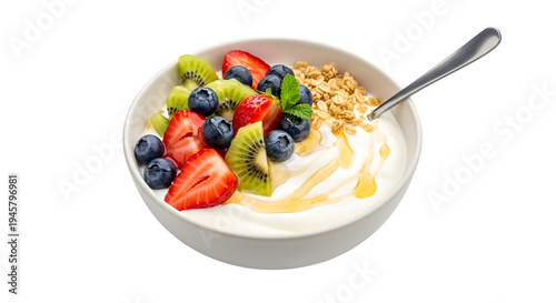 Greek yogurt breakfast, isolated on white or transparent background. PNG