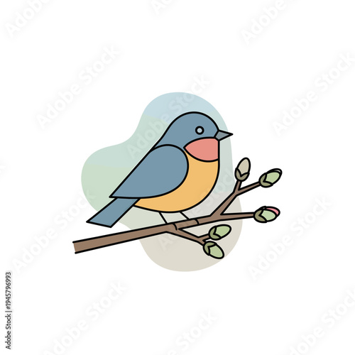 Bird sings during spring equinox morning on branch