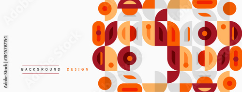 Abstract geometric pattern. Orange, beige, red shapes create midcentury modern design. Simple, clean aesthetic for backgrounds.