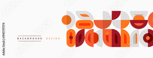 Retro design features geometric shapes, orange, maroon, beige tones. Minimalist pattern creates modern visual texture.