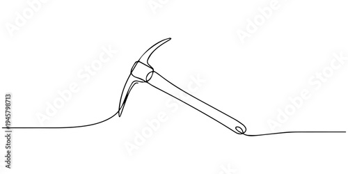 Pickaxe tool continuous one line drawing, Continuous line drawing art Pickaxe tool Mining Pickaxe concept, Continuous editable line drawing of pickaxe. One line drawing of pickaxe icon. Pickaxe icon