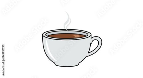 Illustrated cup with hot beverage, steam rising from aromatic and delicious drink