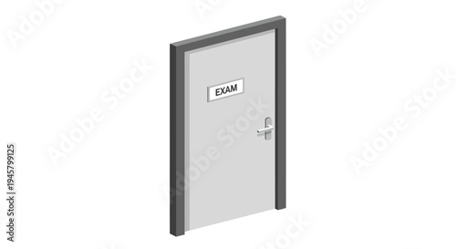 Closed door with exam sign on it representing opportunity or challenge.