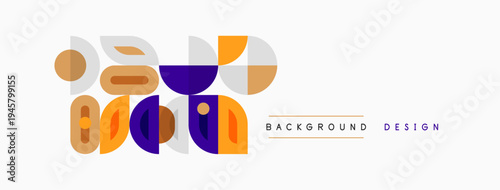 Abstract geometric shapes, vibrant colors, modern design elements. Background features overlapping forms, creating dynamic composition.