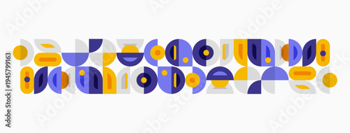 Abstract geometric pattern. Purple, yellow shapes repeat, creating midcentury modern aesthetic. Minimalist design, clean lines present.