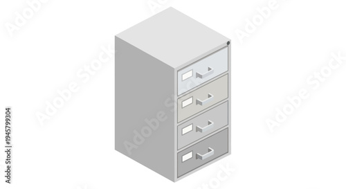Isometric Illustration of a Four-Drawer Filing Cabinet.