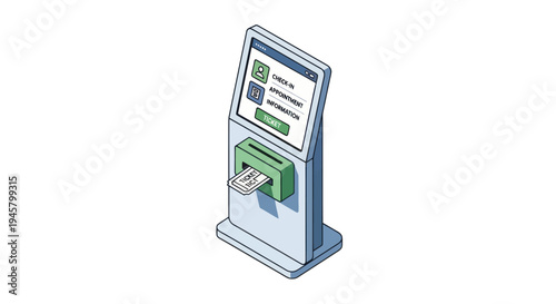 Isometric Illustration of a Modern Self-Service Kiosk with Cash Dispensing Functionality.