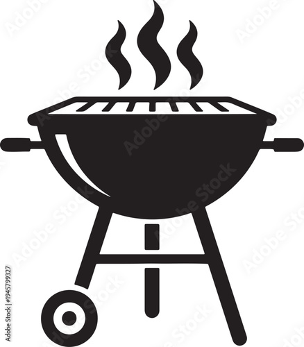 Black grill with hot smoke and wheels also transparent background barbecue cooking outdoor