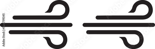 Black minimalist abstract geometric whisk with three horizontal lines repeated twice also transparent background