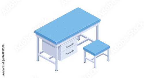 Isometric Medical Examination Table and Stool for Healthcare Professionals.