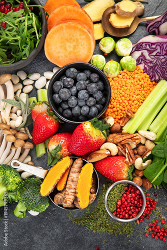 Various fresh products for healthy diet.