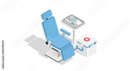 Isometric Medical Examination Room with Chair and Equipment.