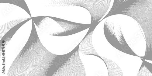 Intersecting gray curved lines and dots forming abstract shapes on white background curves
