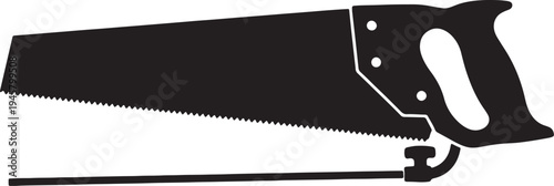 Black silhouette of traditional hand saw with wooden handle also transparent background tool cutting tool