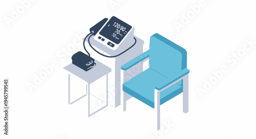 Medical equipment and chair in a clinic setting.