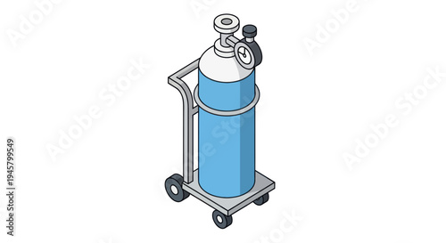 Medical Oxygen Tank on a Cart with Wheels.