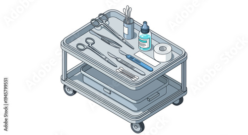 Medical Instrument Trolley with Surgical Tools and Supplies.