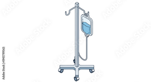 Medical IV Drip Stand with Bag and Fluid.