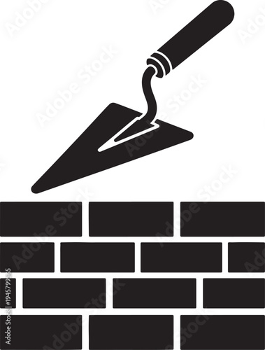 Black trowel laying bricks on a wall also transparent background bricklaying construction masonry