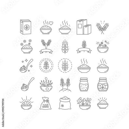 A collection of black and white drawings of food and kitchen items