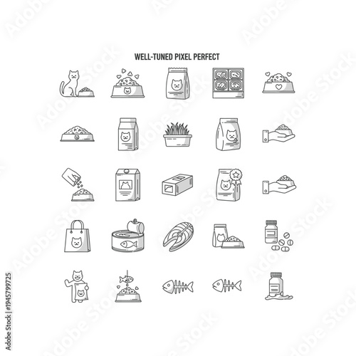 A collection of cat food and supplies icons