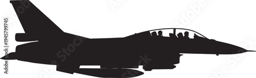 Silhouette of a black military fighter jet also transparent background airplane