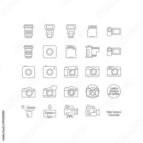 A collection of various camera and photography related icons and symbols