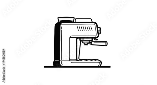 Vector illustration of a modern espresso coffee machine, kitchen appliance for brewing coffee, minimalist line art style