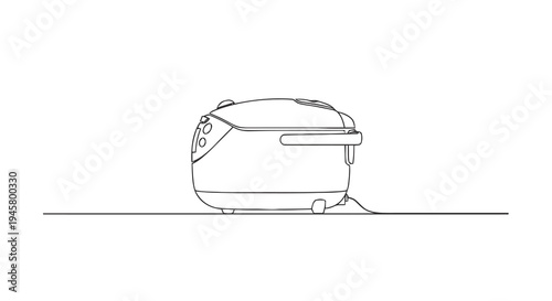 Continuous line drawing of a rice cooker, kitchen appliance, vector illustration