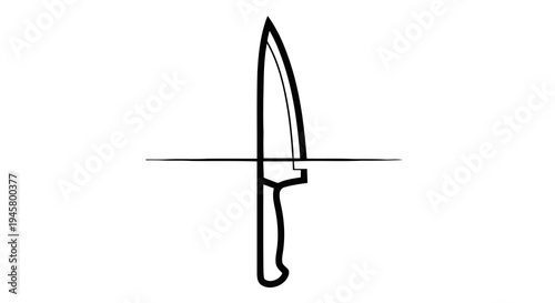 Minimalist line art illustration of a kitchen knife vertically oriented and horizontally cut by a straight line
