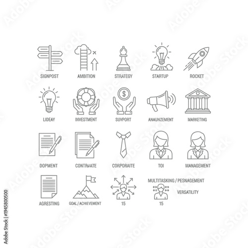 A collection of business related icons and their names