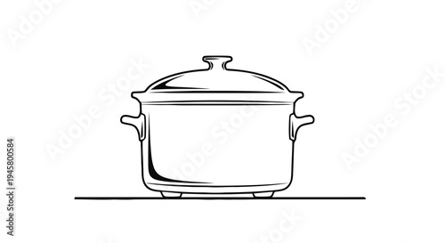 Vector illustration of a classic kitchen pot with a lid, featuring side handles and a simple design, perfect for cooking, culinary, or kitchenware related projects
