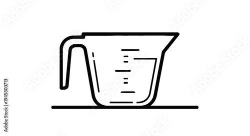 Clean vector illustration of a measuring cup with precise volume indicators, ideal for culinary instructions and accurate liquid measurement in cooking and baking