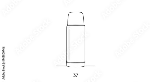 Minimalist line illustration of an insulated beverage container, a vacuum flask. Perfect for keeping drinks hot or cold, representing thermal efficiency and portability
