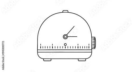 Elegant Vector Line Art Icon of a Classic Mechanical Kitchen Timer, Essential for Precise Culinary Timing, Baking, Productivity, and Task Management Reminders