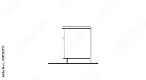 Simple line art illustration depicting a modern minimalist bedside table or compact storage unit, featuring a sleek design for contemporary interior spaces and stylish home furnishings
